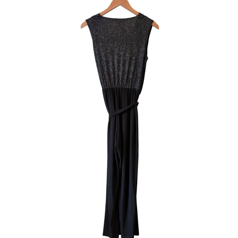 Annalee + Hope Black Glitter Wrap Bodice Sleeveless Jumpsuit Made USA S - Picture 8 of 8